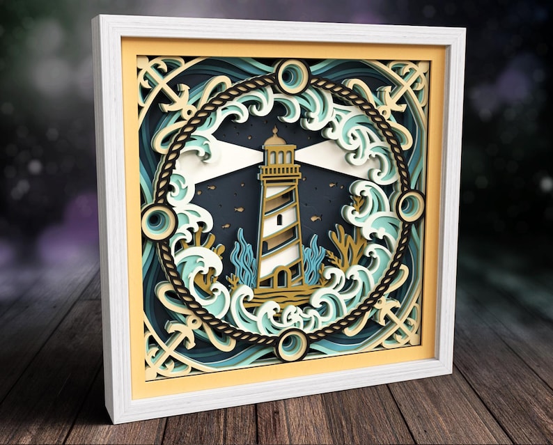 3D Nautical Shadow Box SVG, Anchor Svg, Lighthouse Papercut Svg ...