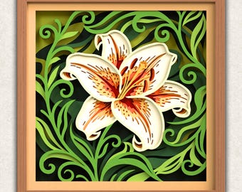 3D Lily Shadow Box SVG, Layered Paper Art Flower SVG files for Cricut Project, Laser Cut Files, Spring Decor
