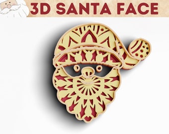3D Santa Face SVG DXF 4 Layer | Christmas SVG | 3D Mandala Svg | Layered Mandala File For Cricut | Laser Cut Santa Face Shadow Box Svg File