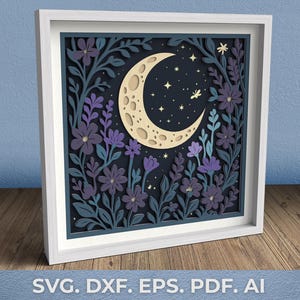 Scatola luminosa a forma di luna 3D, file SVG per Cricut, arte con carta a strati, scatola luminosa SVG, luce notturna per la cameretta dei bambini, ritaglio della carta, decorazione per libreria