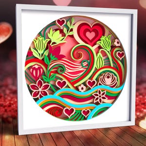 Coeur floral 3D Svg, Svg nature, Saint-Valentin en couches Svg, fichiers Svg Shadow box pour projets Cricut, fichiers découpés au laser, Papercut - Svg romantique