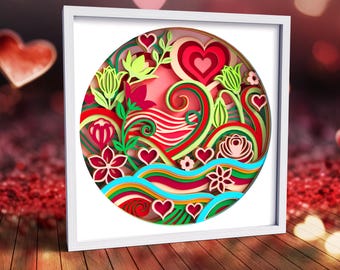 3D Floral Heart Shadow Box SVG | Layered Love Cut Files for Cricut, Silhouette & Laser Cut |  Romantic Decor