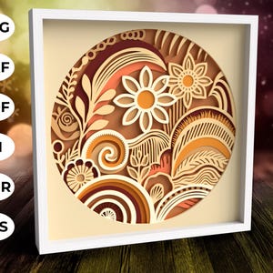 Fichiers 3D Boho SVG DXF, Shadow box Svg, fichiers Svg en couches floraux pour projets Cricut, fichiers découpés au laser, papier cartonné Cricut