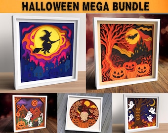 Halloween Shadow Box SVG Bundle - Hand-drawn Spooky Multi layered files for Cricut Projects, Laser Cut
