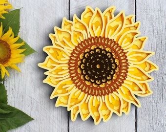 3D Layered Sunflower SVG: Floral Mandala, Cricut & Laser Cut File