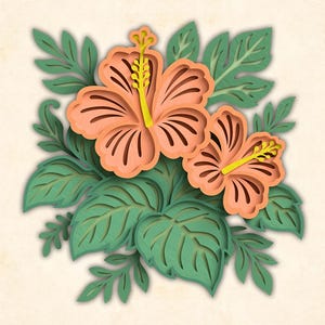 3D Hibiscus Flower SVG: Layered Hawaiian Floral Design (digital ...