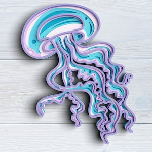 3D Jellyfish SVG DXF 5 Layer - Ocean Svg 3D Shadow box Svg - Layered Mandala Svg files for Cricut, Laser Cut