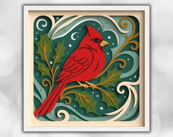 3D Cardinal Shadow box SVG - Winter Layered files for Cricut Projects, Silhouette & Laser Cut - Christmas Holiday Decor