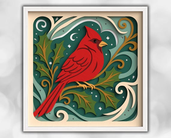 3D Cardinal Shadow box SVG - Winter Layered files for Cricut Projects, Silhouette & Laser Cut - Christmas Holiday Decor