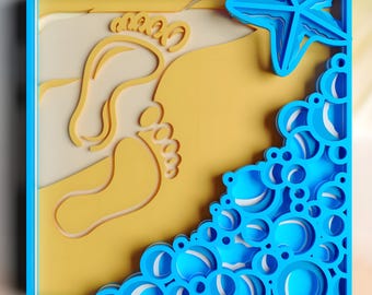 Diseño de mandala en capas SVG de huellas de playa 3D para proyectos oceánicos de verano cortados con láser de Cricut