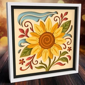Scatola luminosa con girasole 3D, file SVG per taglio laser, decorazione per libreria, file per Cricut, arte con carta a strati, scatola luminosa SVG, regalo floreale, taglio della carta