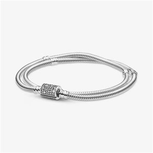 Minimalist Everyday Bracelet,Pandora Double Circle Snake Chain Charms Bracelet,S925 Sterling Silver  Everyday Bracelets, Gift for her