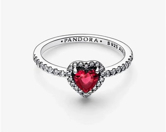 Anillo de corazón rojo Pandora de plata de ley S925, anillo de boda, anillo de Pandora, anillo diario, anillo simple, anillo de encanto, regalo para ella