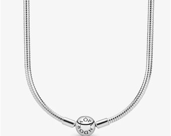 Collar de encanto minimalista Pandora de plata de ley S925, collar de cadena de serpientes Pandora Moments, collar de todos los días, regalo para ella