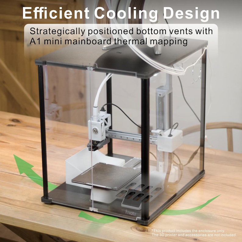 3D Druckergehäuse für Bambu Lab A1 Mini, Rauch- & Geruchsregulierung, Aussparung für externe Filter, LED-Beleuchtung, Überhitzungsschutz, Schwarz Bild 3