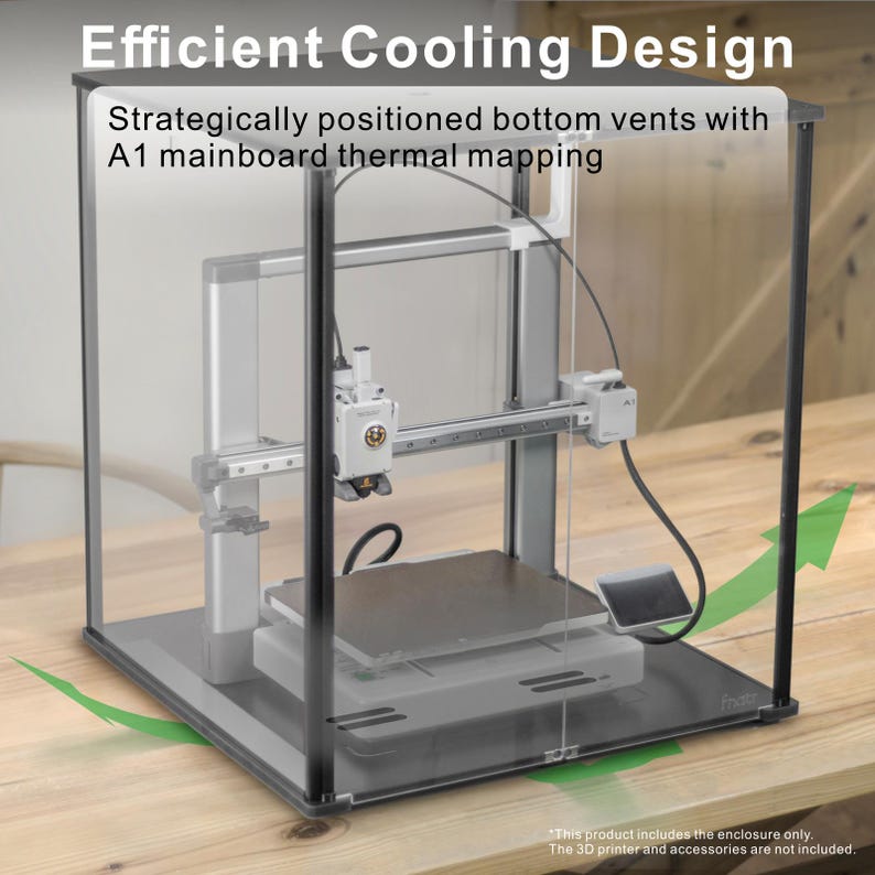 3D Printer Enclosure for Bambu Lab A1, Fume & Odor Control, Cutout for External Filtration, LED Lighting, Overheating Protection, Black zdjęcie 3