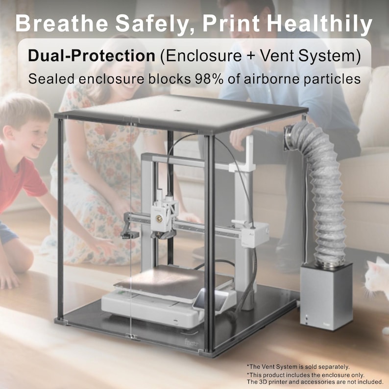 3D Printer Enclosure for Bambu Lab A1, Fume & Odor Control, Cutout for External Filtration, LED Lighting, Overheating Protection, Black zdjęcie 2