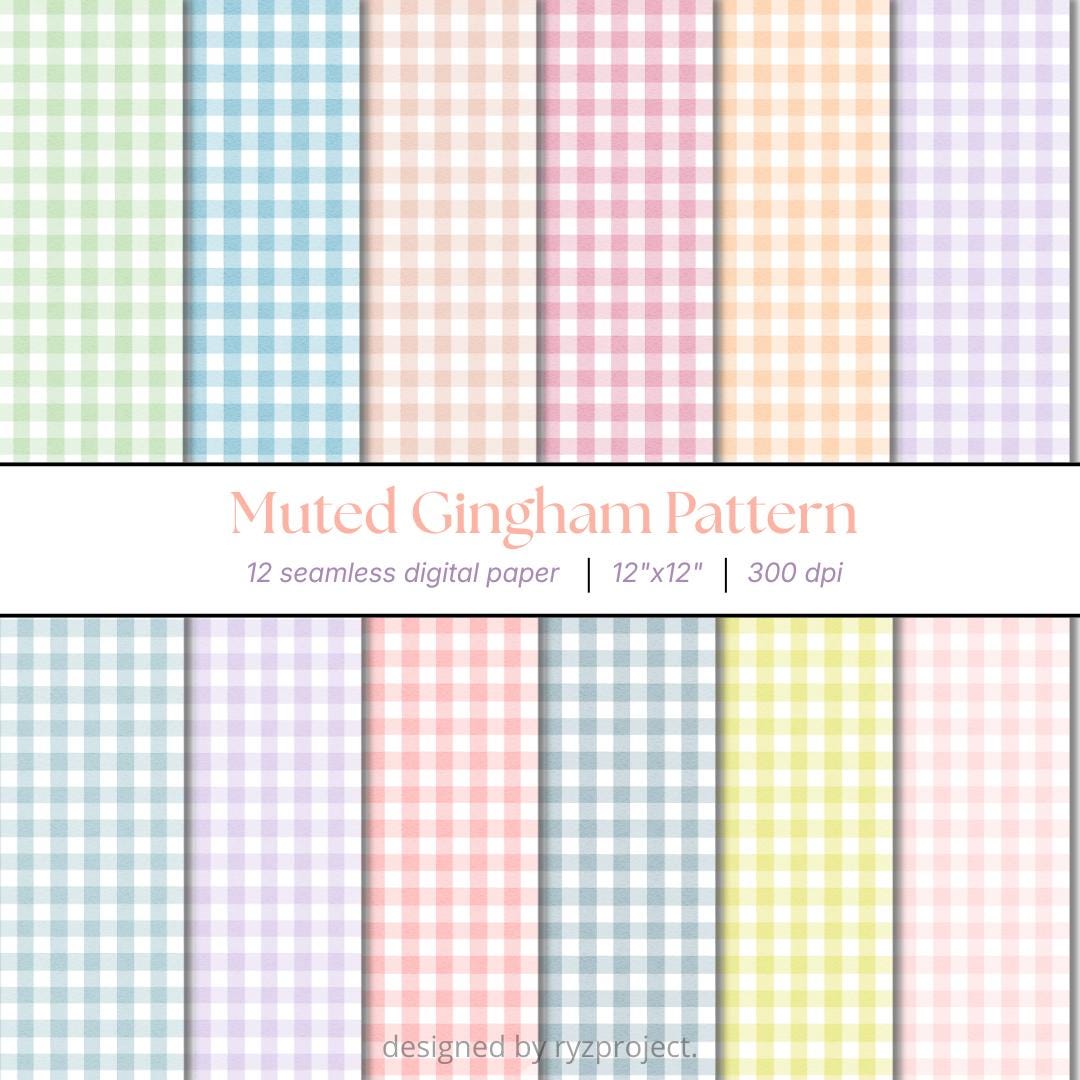 Muted Gingham Digital Paper Bundle | Seamless Pastel Checkered Patterns ...