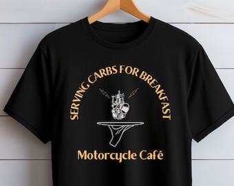 Motorcycle T-shirt Carbs For Breakfast, Unisex Adult Tee