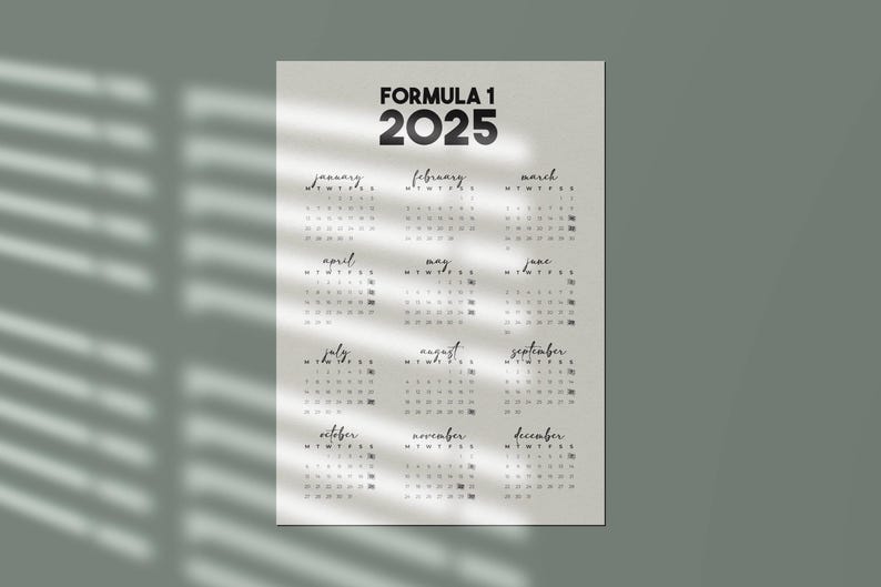 F1 2025 Race Day Calender Poster Checkered Flag Digital Download Etsy