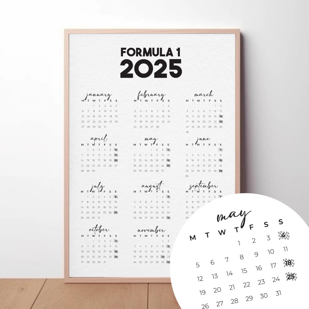 F1 2025 Race Day Calender Poster Checkered Flag Digital Download Etsy