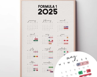 F1 2025 Race Day Calendar Poster - Flags - Digital Download