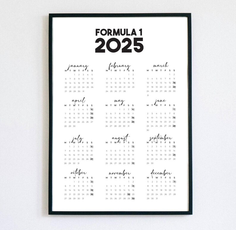 F1 2025 Race Day Calender Poster Checkered Flag Digital Download Etsy