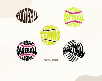 Sports SVG Bundle | Football Baseball Tennis Softball Basketball | Ball Word Art PNG
