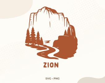Zion National Park SVG | Canyon Cliff Illustration | Utah PNG | Sublimation Design