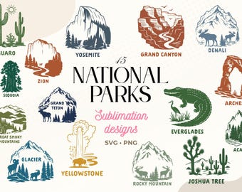National Parks Bundle | 15 Sublimation Designs | Wilderness PNG | Outdoor Print Files