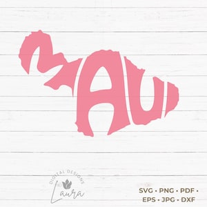 Maui Typography in Island Shape SVG