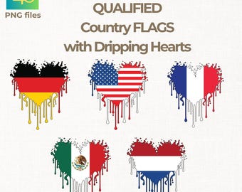 World Cup PNG | 48 Country Flags Dripping Heart | Football Bundle | Soccer Gift | Digital Download