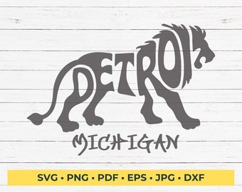 Detroit Word Art in Lion Shape SVG Cut File