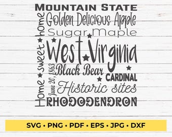 State of West Virginia SVG Cut File Square Typography