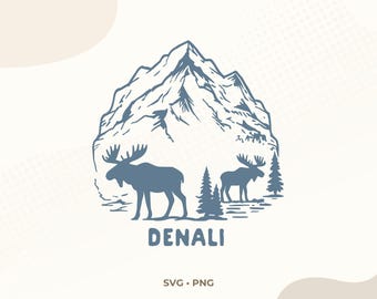 Denali National Park SVG | Moose Mountain Illustration | Alaska PNG | Sublimation Design