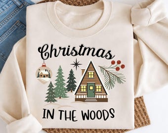 Christmas In The Woods PNG | Rustic Cabin Holiday Design | Winter Forest | Sublimation