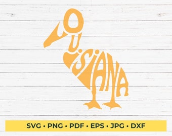 Louisiana Pelican Word Art SVG Cut File