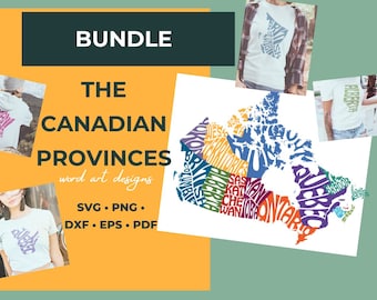 Canadese provincies SVG-bundel png | WordArt kaart Canada | Provincie gesneden bestand | Cricut-silhouet
