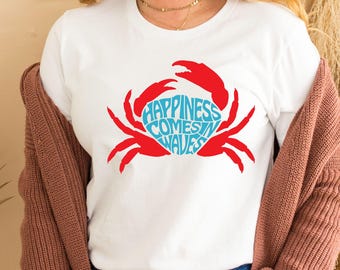 Happiness Quote SVG | Crab Word Art | Ocean PNG | Beach Gift