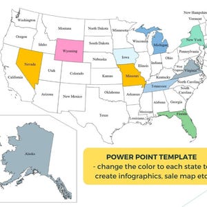 PowerPoint-Vorlage für eine USA-Karte | Bearbeitbare Infografikkarte der Bundesstaaten