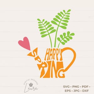 Happy Spring word art in the shape of a Watering Can SVG cut file