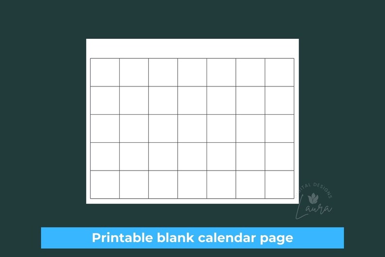 Printable Blank Calendar Page DIY Ready to Print Calendar 8x10, 8.5x11 ...