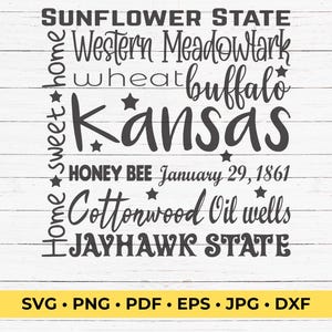 State of Kansas SVG Cut File Square Typography