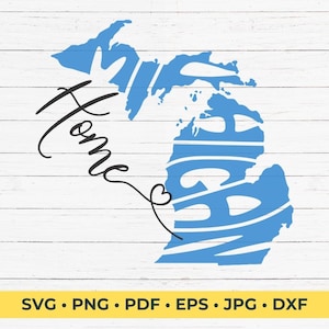 Michigan Home Word Art in State Shape SVG Cut File