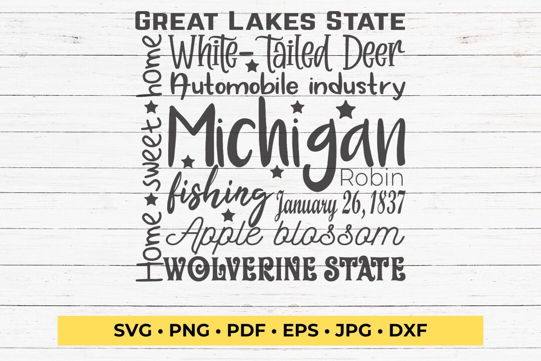 State of Michigan SVG Cut File Square Typography - Etsy