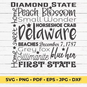 State of Delaware SVG Cut File Square Typography