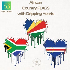 54 African Country Flags with Dripping Heart PNG Designs