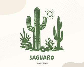 Saguaro National Park SVG | Desert Cactus Illustration | Arizona PNG | Sublimation Design