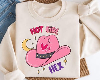 Hot Girl Hex PNG | Pink Cowgirl Hat Sublimation Design | Funny Western Halloween PNG | Coquette Cowboy Shirt Design | Digital Download
