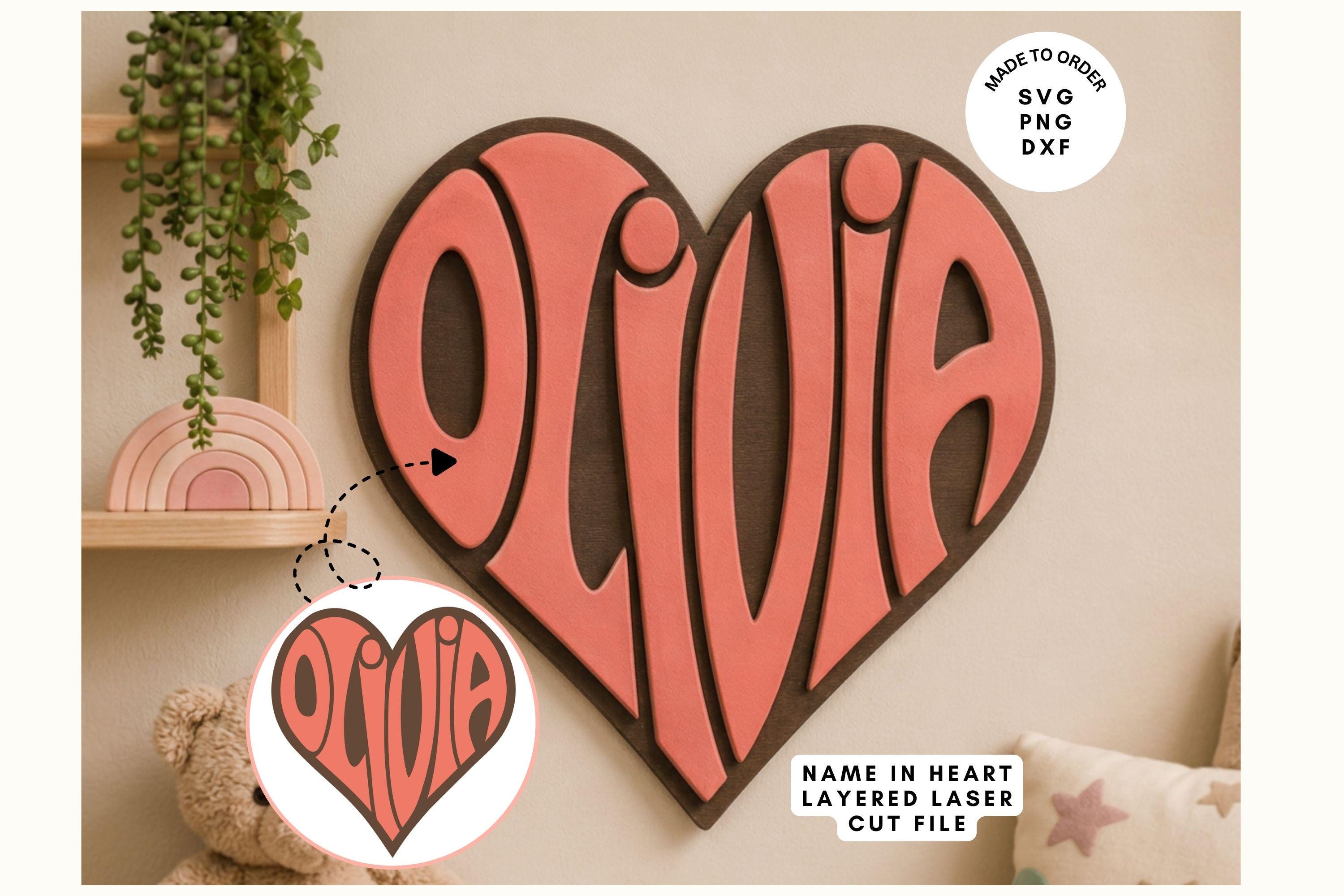 Custom Name Heart SVG | Layered Laser Cut File | Nursery Wood Sign PNG | Kids Room